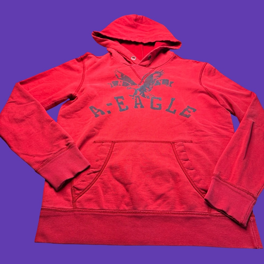 American Eagle Outfitters Hoodie XS Red Eagle Graphic Athletic Fit Pullover Y2K